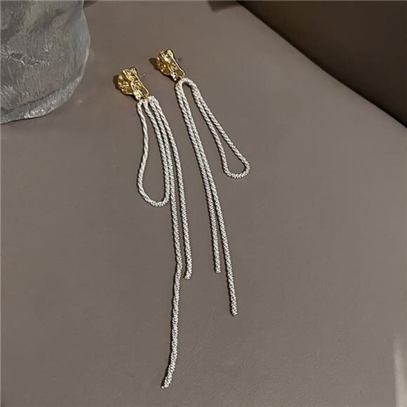 Sparkly Long Tassel Earrings – Dazzling Rhinestone & Austrian Crystal - Picture 3 of 5